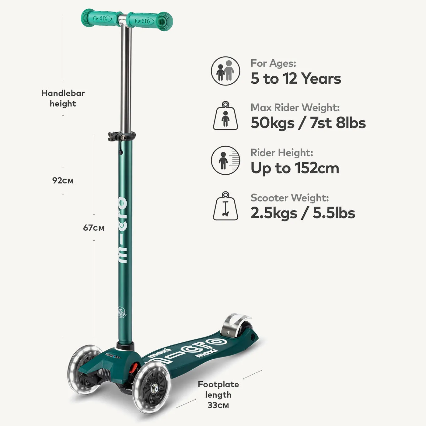 ♻️ Micro Scooters ECO Maxi Micro Scooter Deluxe LED - Green