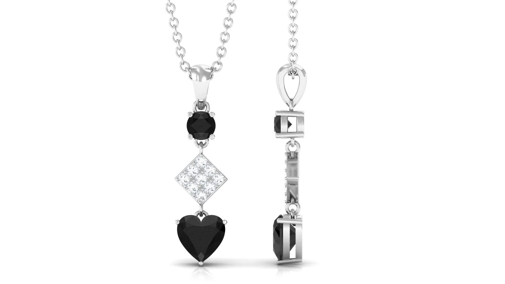 0.75 CT Natural Black Diamond Heart Dangle Pendant Necklace with Diamond