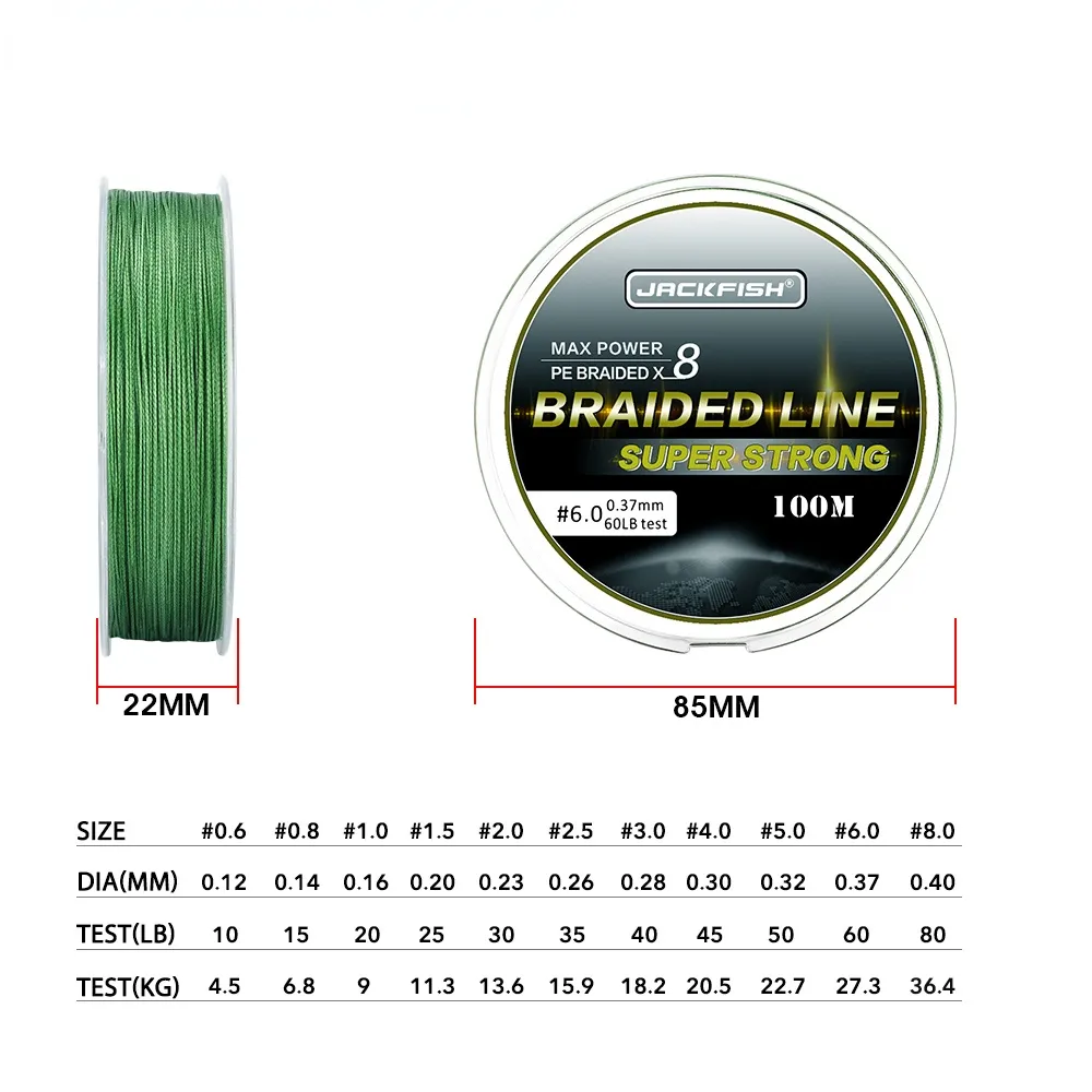 100m 8 Strand PE Braided Fishing Line 10-80LB Multifilament Fishing Lines For Carp Fishing Tackle Saltwater Fishing