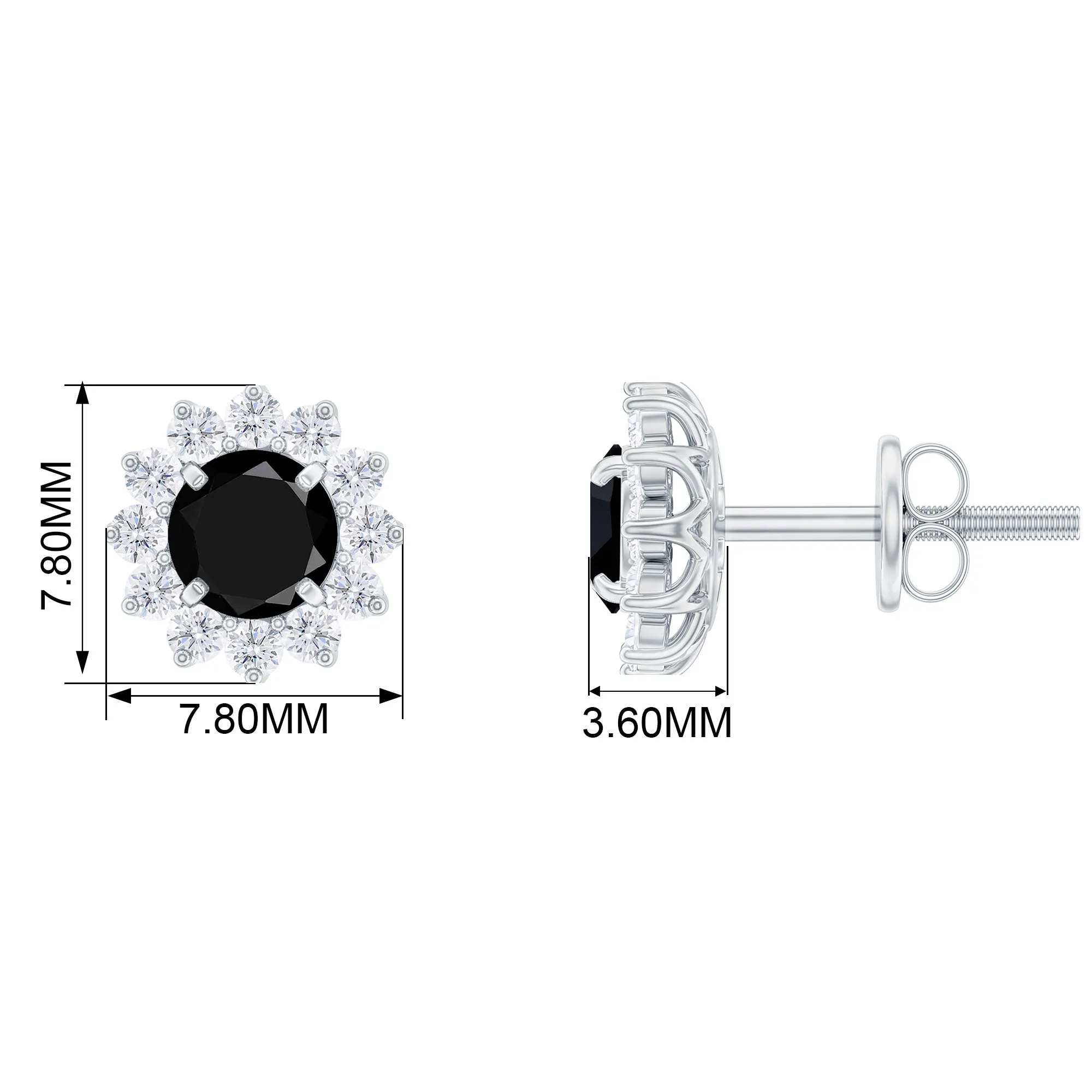 1.25 CT Classic Black Diamond Stud Earrings with Diamond Halo