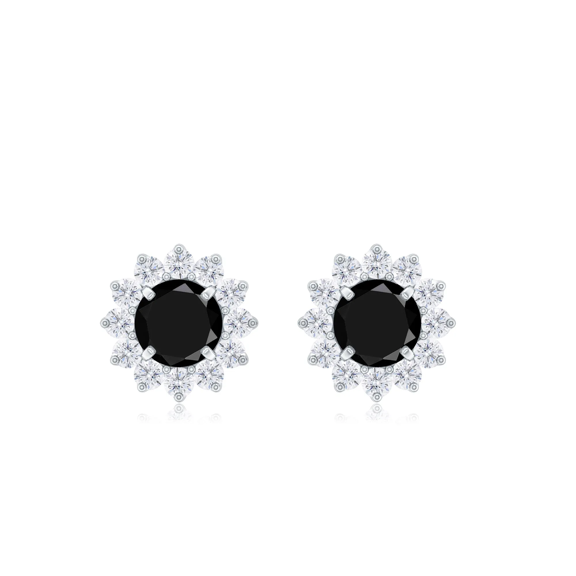 1.25 CT Classic Black Diamond Stud Earrings with Diamond Halo