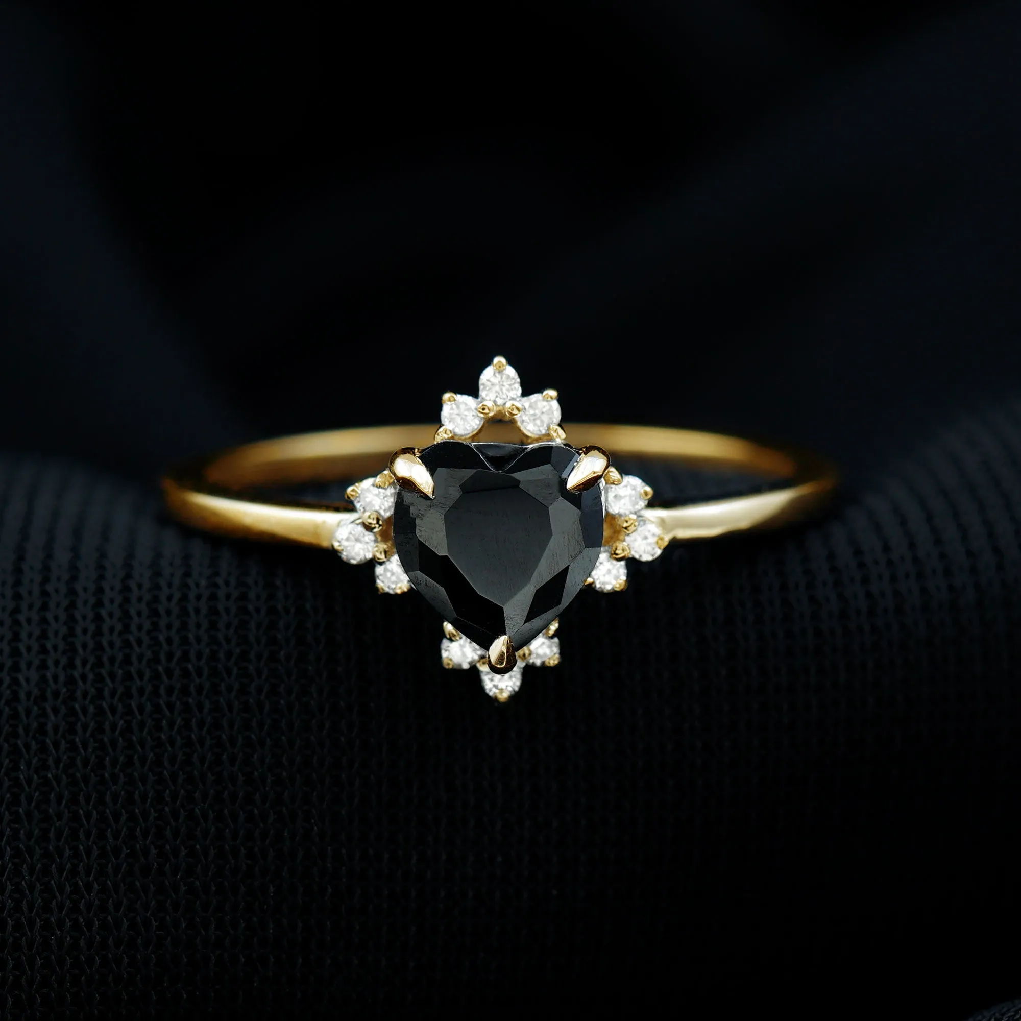 1.25 CT Heart Shape Created Black Diamond Solitaire Promise Ring with Diamond