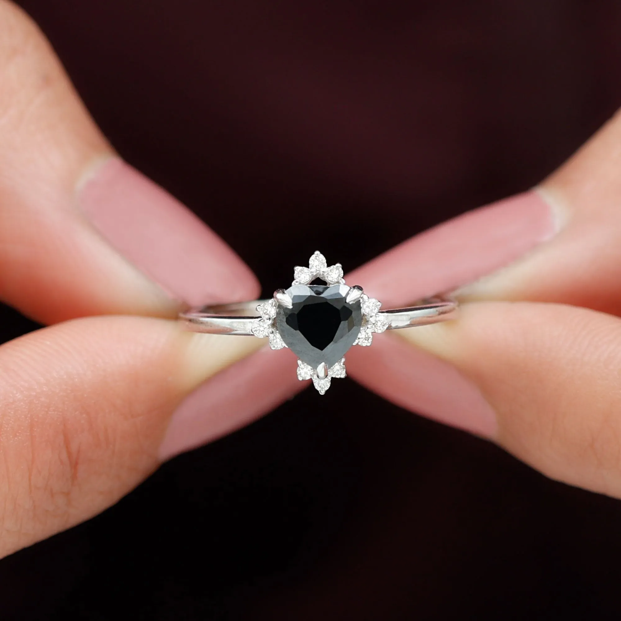 1.25 CT Heart Shape Created Black Diamond Solitaire Promise Ring with Diamond