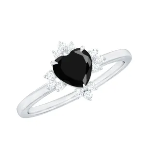 1.25 CT Heart Shape Created Black Diamond Solitaire Promise Ring with Diamond