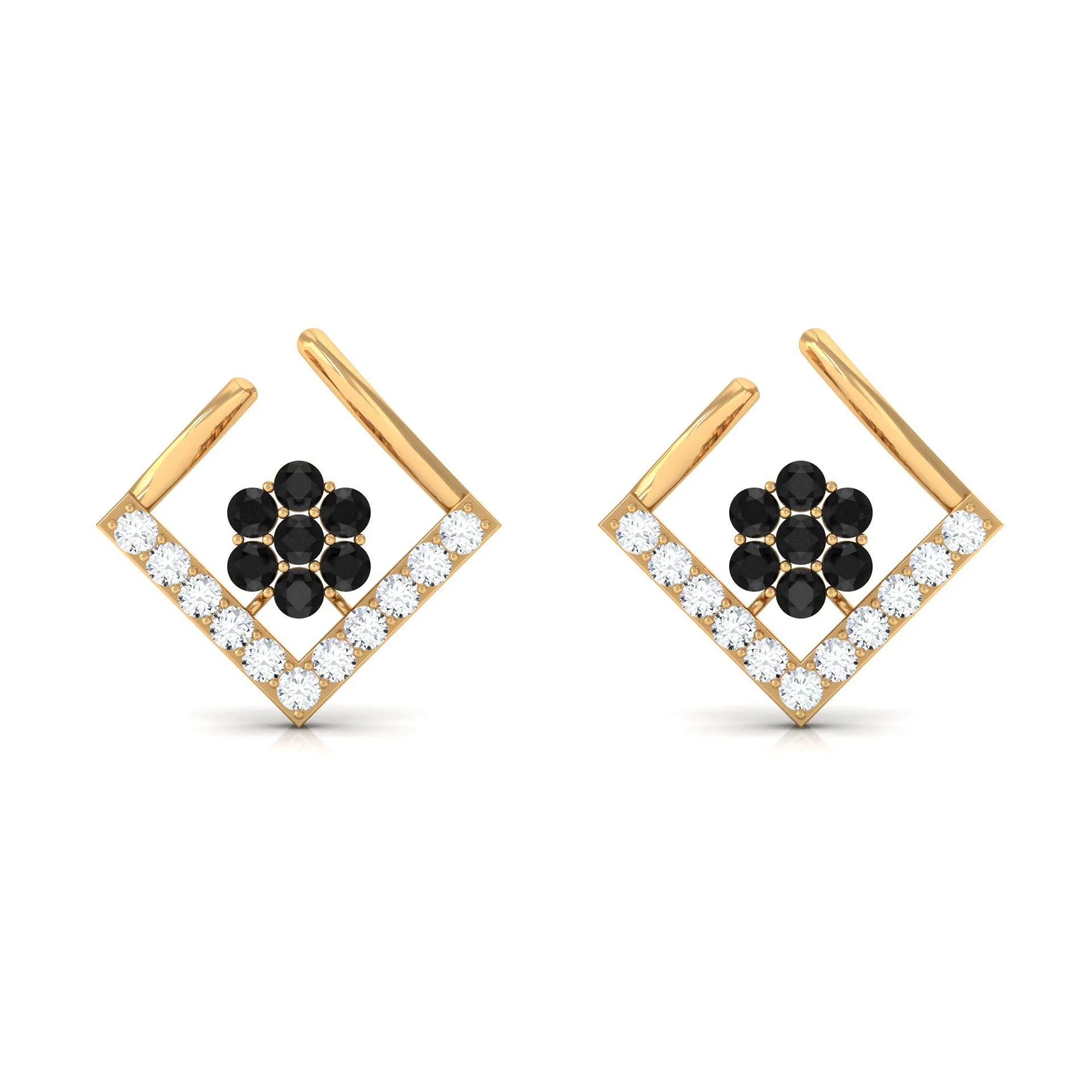 1/4 CT Created Black Diamond and Diamond Floral Stud Earrings