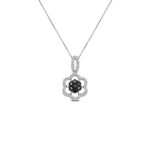 14KW 32DIA(S/C) 0.13CT,7BLACK DIA-0.26CT Flower Diamond Pendant (121PA3680ADKD)