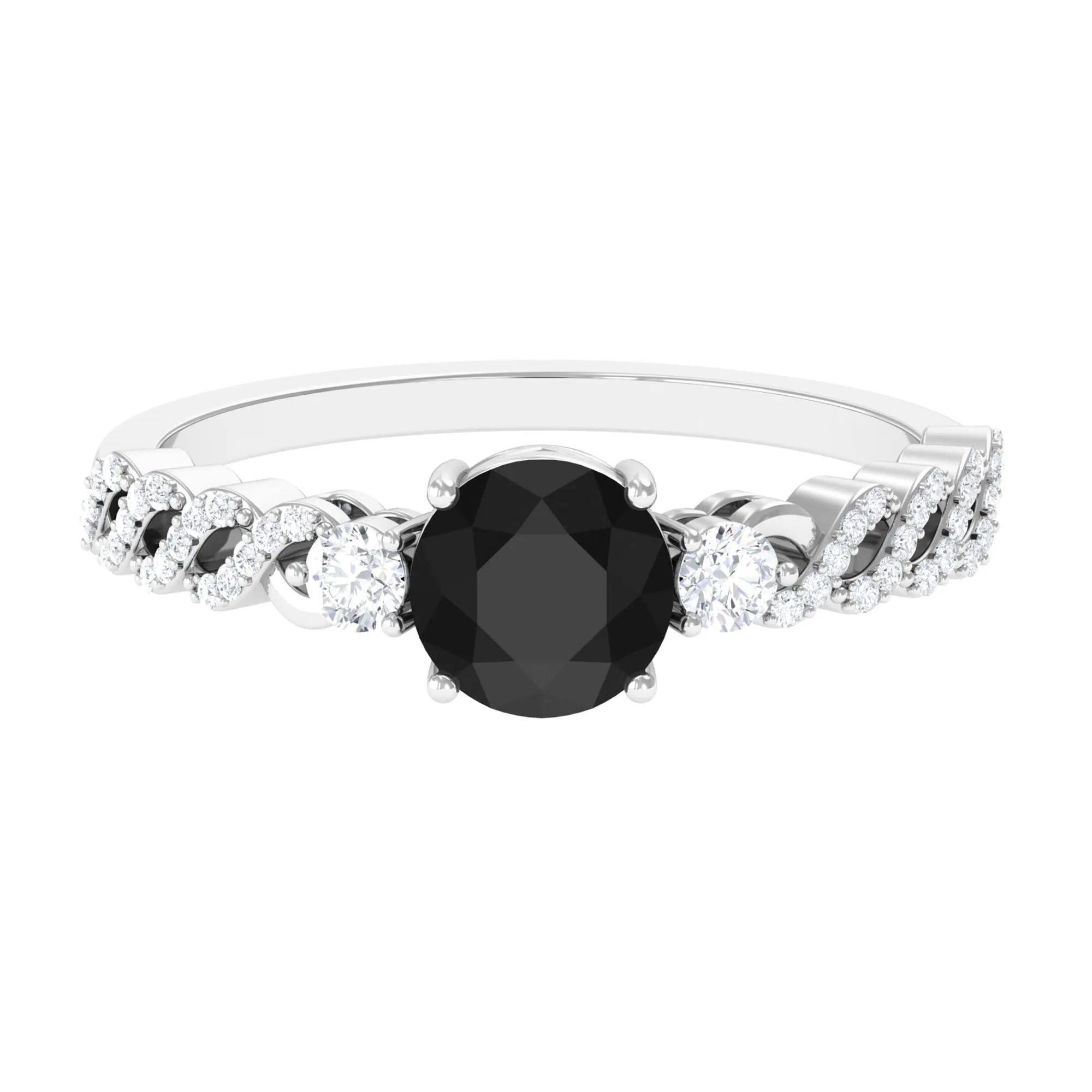 1.50 CT Black Diamond Solitaire Designer Ring with Diamond