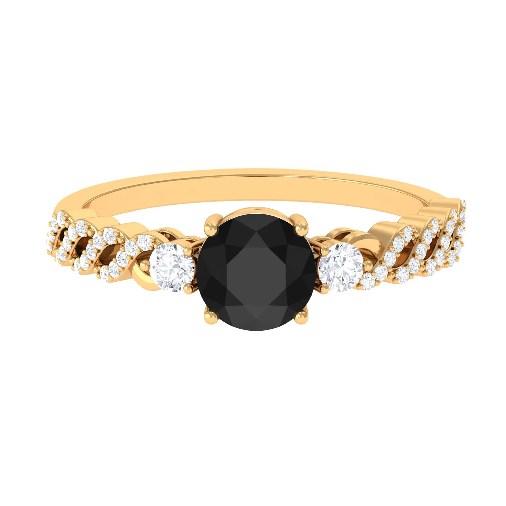 1.50 CT Black Diamond Solitaire Designer Ring with Diamond