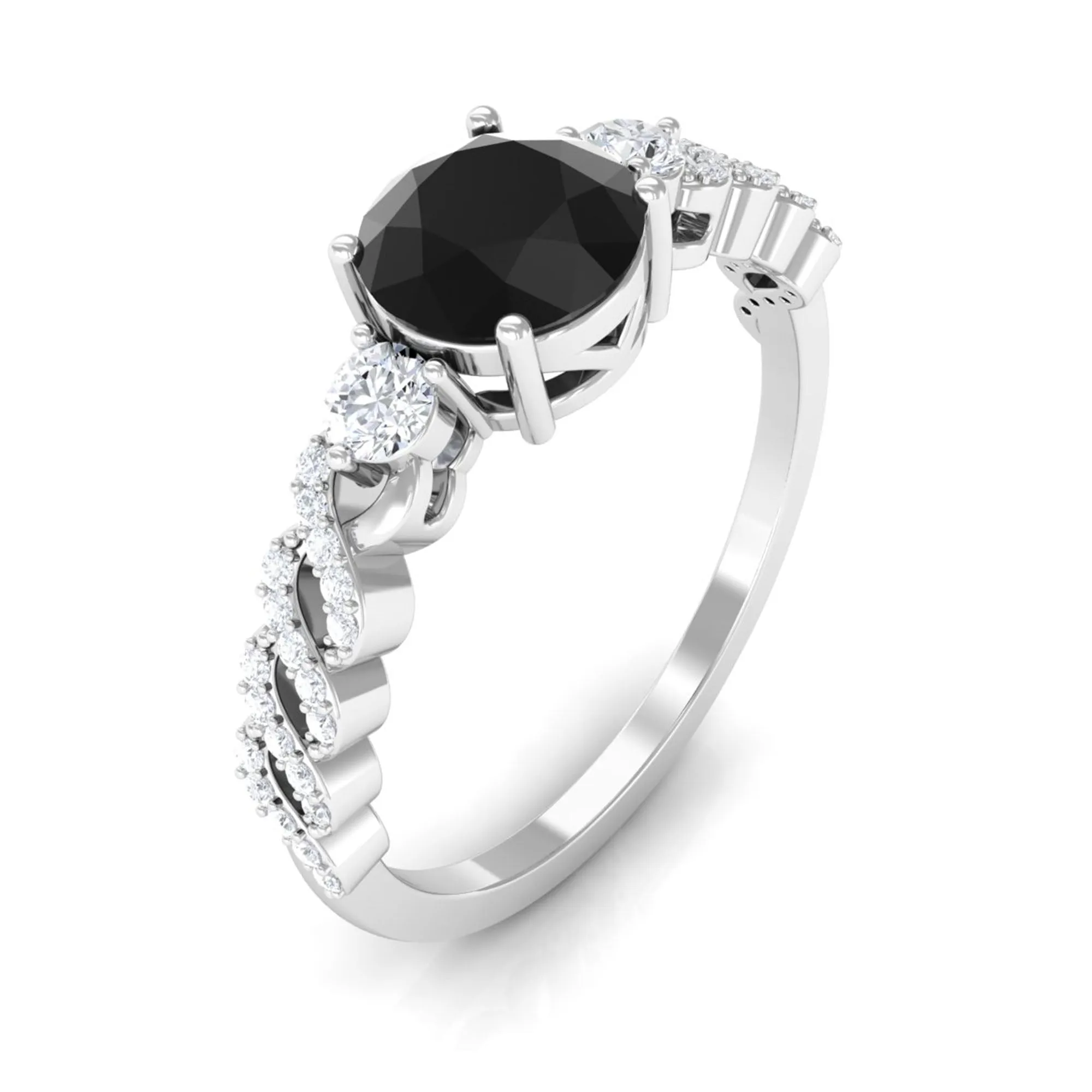 1.50 CT Black Diamond Solitaire Designer Ring with Diamond