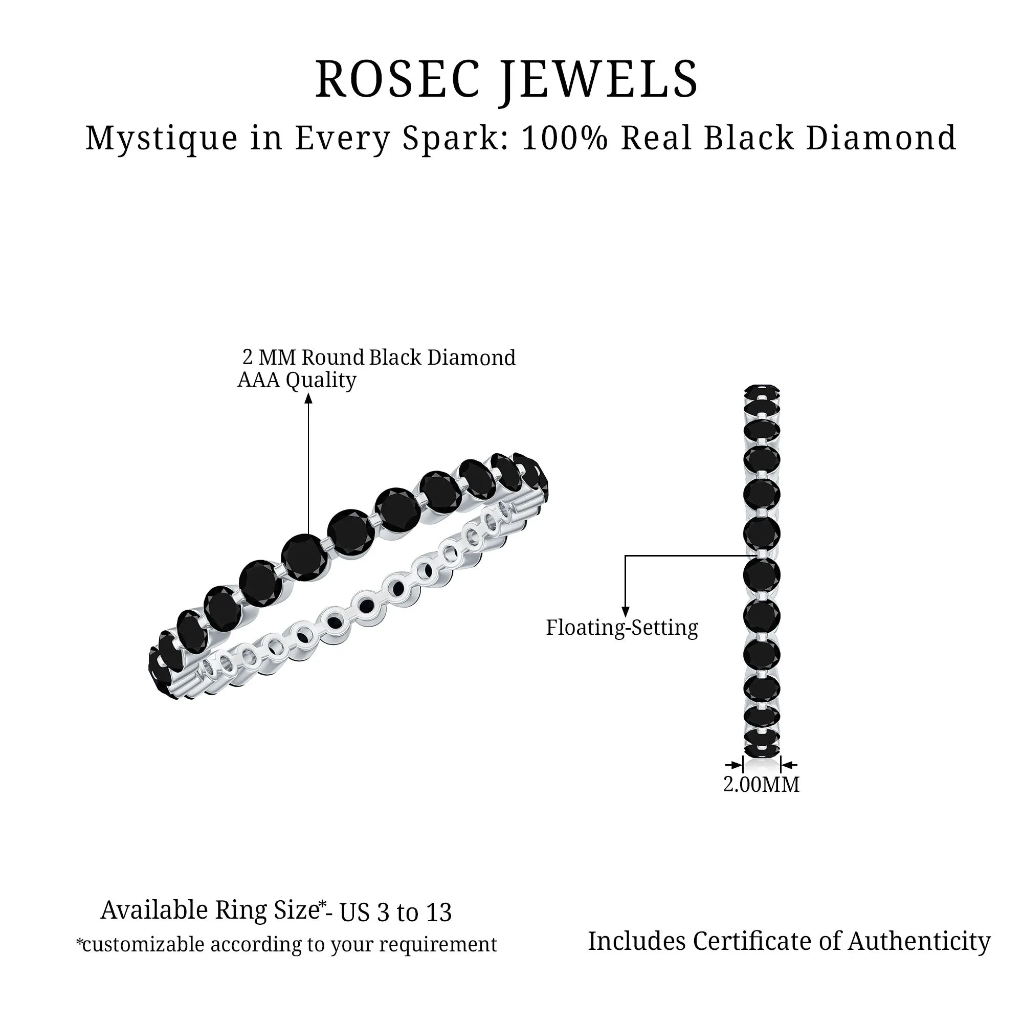 1.75 CT Black Diamond Floating Eternity Ring