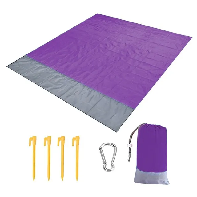 200x210CM Large Beach Mat Anti Sand-free Beach Towel Anti Sand Beach Blanket Pocket Picnic 4 Anchor Wind Prevent Sand Proof Mat