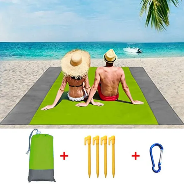 200x210CM Large Beach Mat Anti Sand-free Beach Towel Anti Sand Beach Blanket Pocket Picnic 4 Anchor Wind Prevent Sand Proof Mat