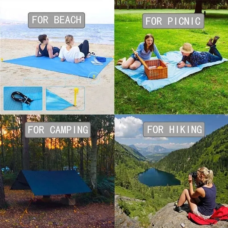 200x210CM Large Beach Mat Anti Sand-free Beach Towel Anti Sand Beach Blanket Pocket Picnic 4 Anchor Wind Prevent Sand Proof Mat