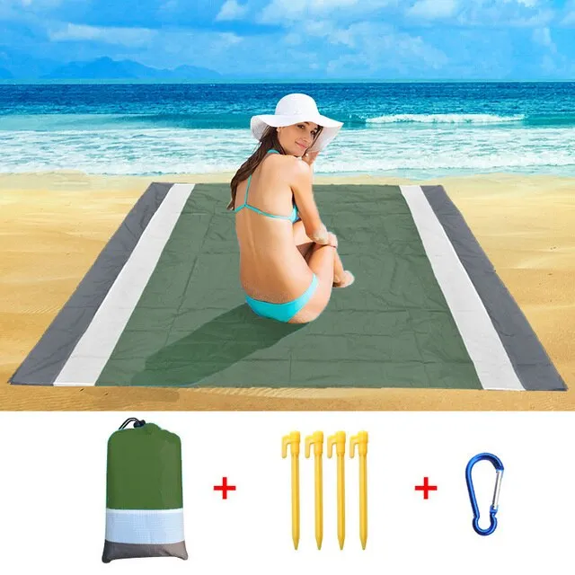 200x210CM Large Beach Mat Anti Sand-free Beach Towel Anti Sand Beach Blanket Pocket Picnic 4 Anchor Wind Prevent Sand Proof Mat