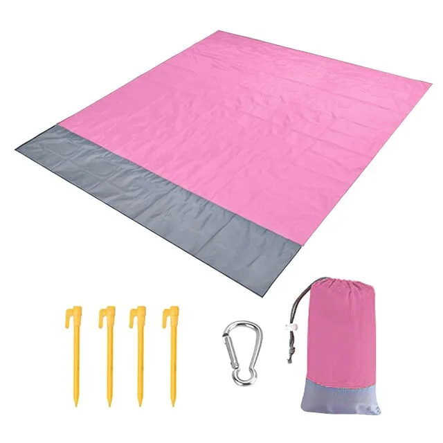 200x210CM Large Beach Mat Anti Sand-free Beach Towel Anti Sand Beach Blanket Pocket Picnic 4 Anchor Wind Prevent Sand Proof Mat