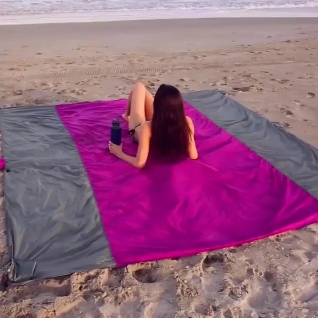 200x210CM Large Beach Mat Anti Sand-free Beach Towel Anti Sand Beach Blanket Pocket Picnic 4 Anchor Wind Prevent Sand Proof Mat