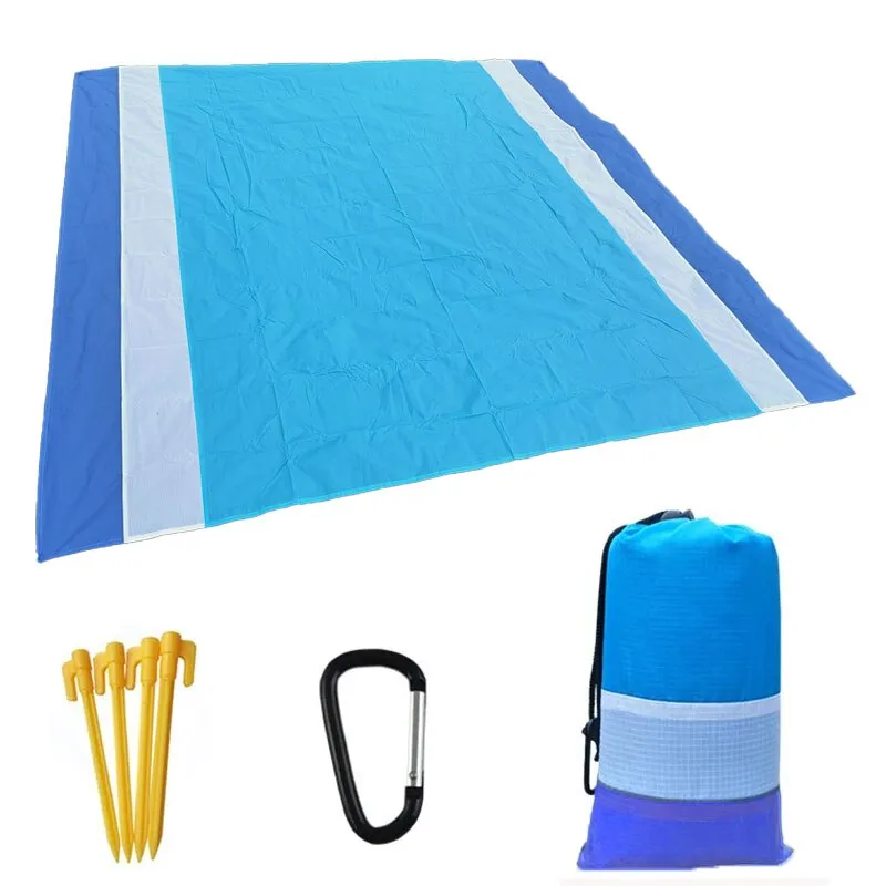 200x210CM Large Beach Mat Anti Sand-free Beach Towel Anti Sand Beach Blanket Pocket Picnic 4 Anchor Wind Prevent Sand Proof Mat