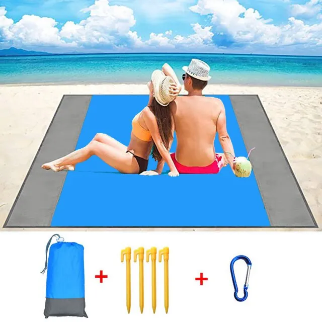 200x210CM Large Beach Mat Anti Sand-free Beach Towel Anti Sand Beach Blanket Pocket Picnic 4 Anchor Wind Prevent Sand Proof Mat