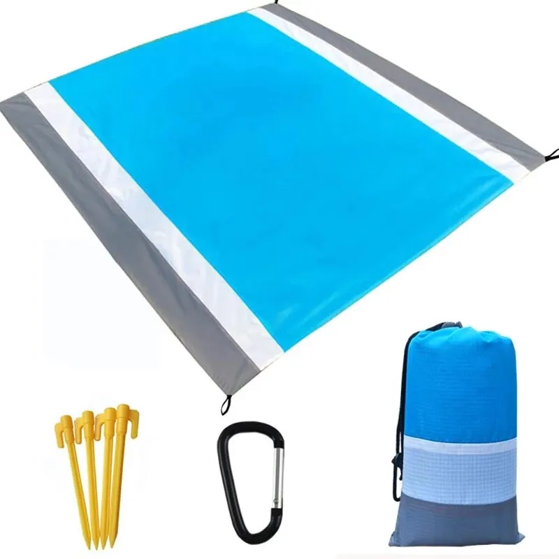 200x210CM Large Beach Mat Anti Sand-free Beach Towel Anti Sand Beach Blanket Pocket Picnic 4 Anchor Wind Prevent Sand Proof Mat