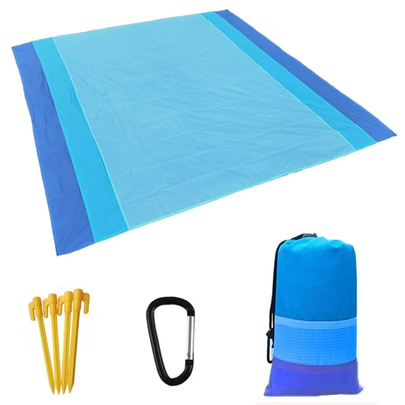 200x210CM Large Beach Mat Anti Sand-free Beach Towel Anti Sand Beach Blanket Pocket Picnic 4 Anchor Wind Prevent Sand Proof Mat