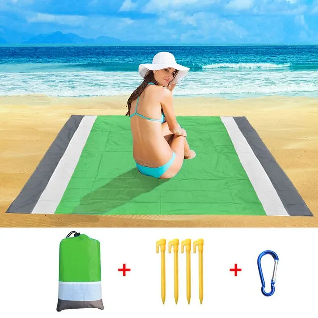 200x210CM Large Beach Mat Anti Sand-free Beach Towel Anti Sand Beach Blanket Pocket Picnic 4 Anchor Wind Prevent Sand Proof Mat