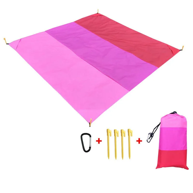 200x210CM Large Beach Mat Anti Sand-free Beach Towel Anti Sand Beach Blanket Pocket Picnic 4 Anchor Wind Prevent Sand Proof Mat