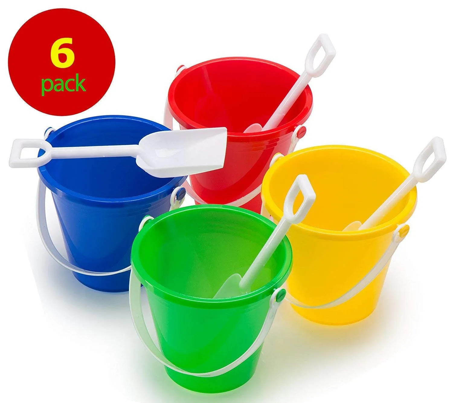 5" Inch Beach Pails Sand Buckets And Sand Shovels Set For Kids 6 Pack | Beach And Sand