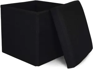 AMTRIX Linen Fabric Folding Storage Ottoman Cube Footrest Stool Coffee Table Puppy Step Multi-Functional Collapsible Ottoman Footrest Seat for Living Room Office - 30X30X30 cm (30 * 30 * 30, Black)