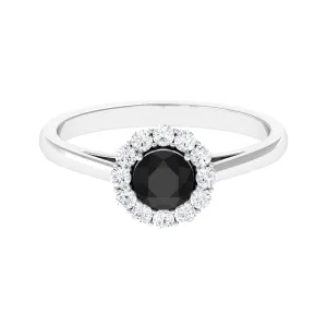 Black Diamond and Diamond Floating Halo Engagement Ring