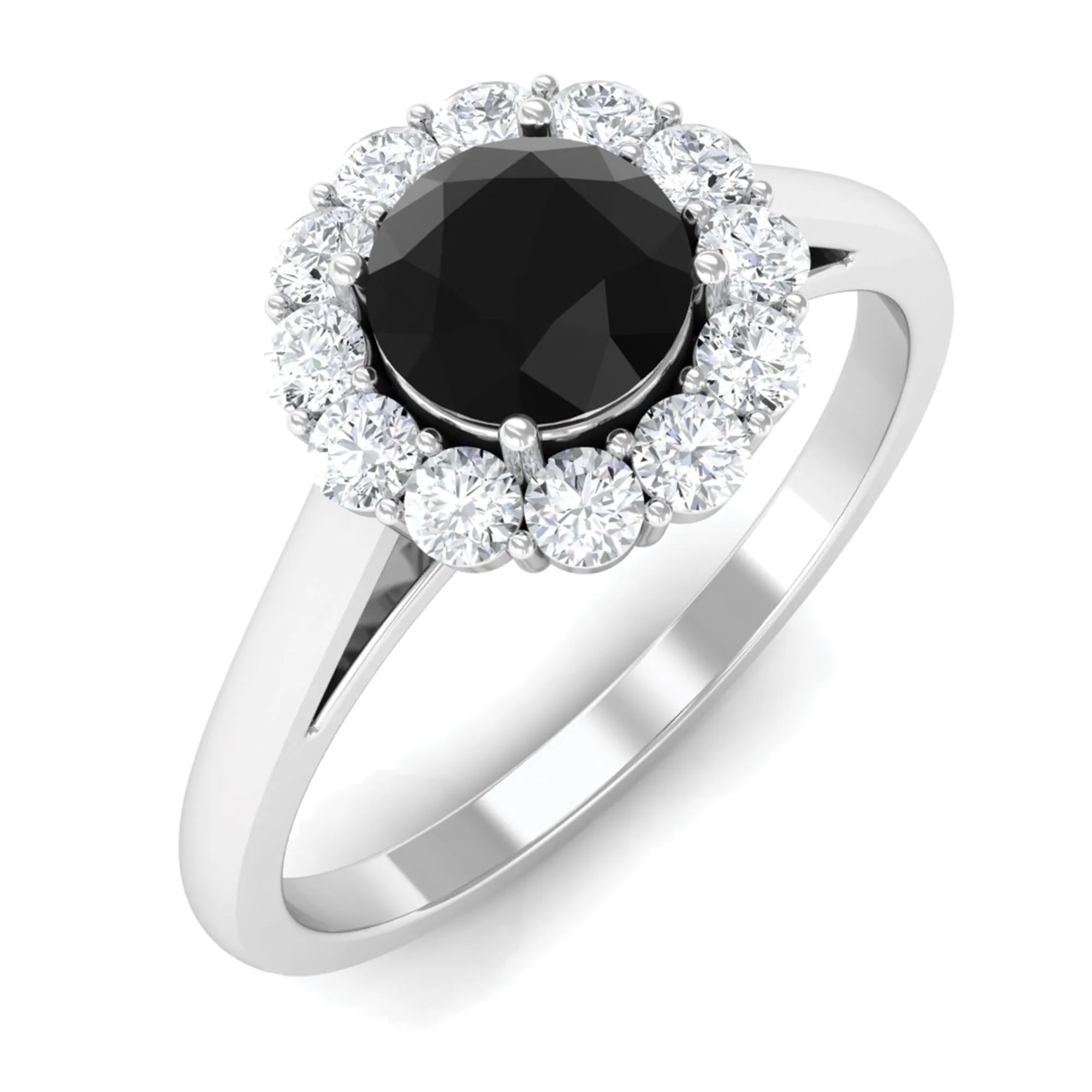 Black Diamond and Diamond Floating Halo Engagement Ring