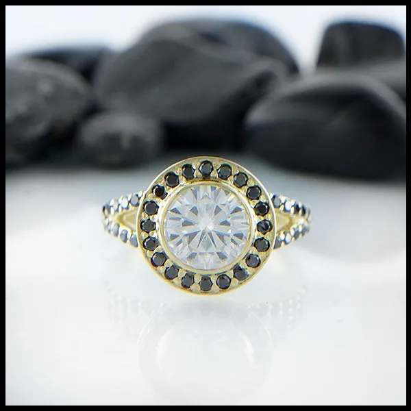 Black Diamond Halo Moissanite ring