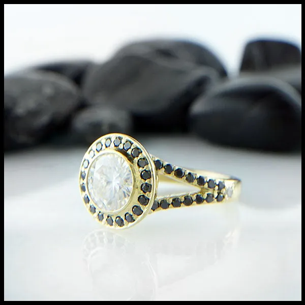 Black Diamond Halo Moissanite ring