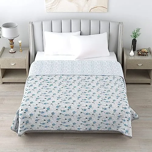 BLACKBULLS Pure Cotton Reversible Ac Dohar Single Bed Size| AC Blanket |Dohar|Quilt|Soft Light-Weight Home Ac Bed Blanket | Summer Dohar- (Light Grey)