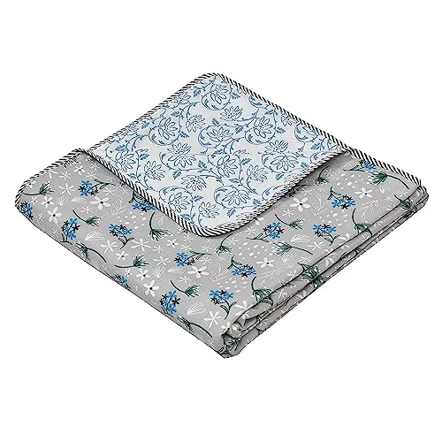 BLACKBULLS Pure Cotton Reversible Ac Dohar Single Bed Size| AC Blanket |Dohar|Quilt|Soft Light-Weight Home Ac Bed Blanket | Summer Dohar- (Light Grey)