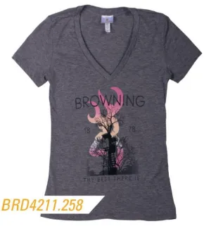 Browning Women's Buckmark Tree Stand V-Neck Fitted PremiumT-Shirt