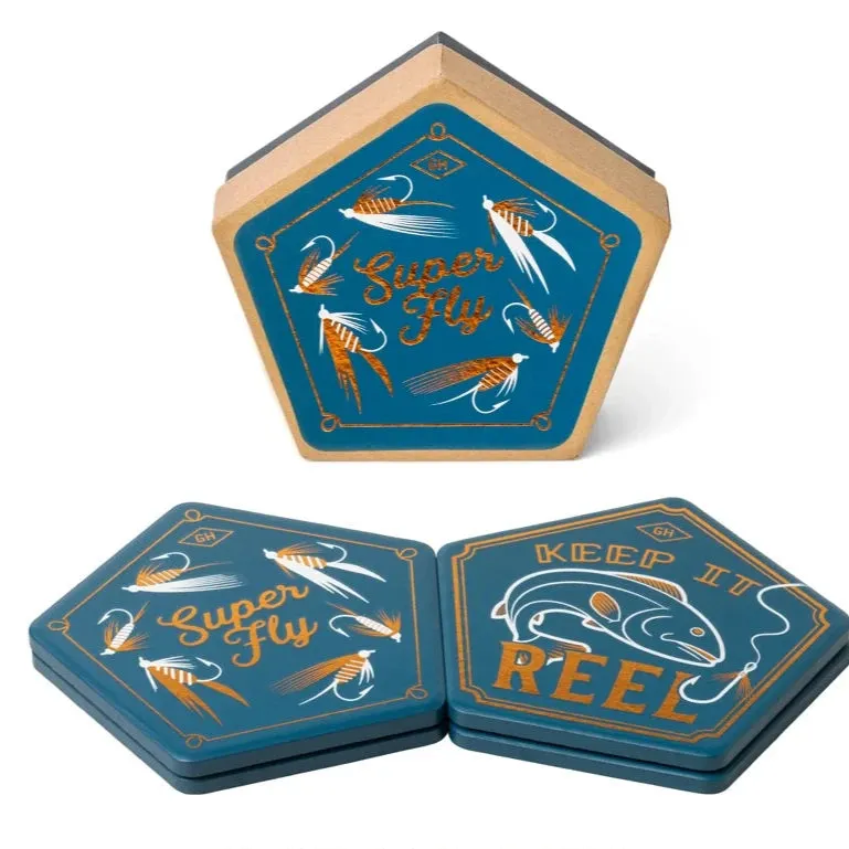 Ceramic Coaster, Set of 4 - Fishing