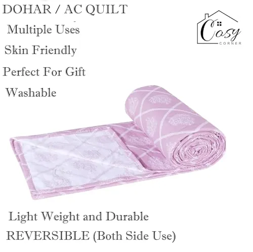 Cosy CORNER Pure Cotton 120 GSM Reversible Soft Lightweight Printed Double Bed Blanket/AC Dohar/Skin Friendly Dohar-225x200 cm