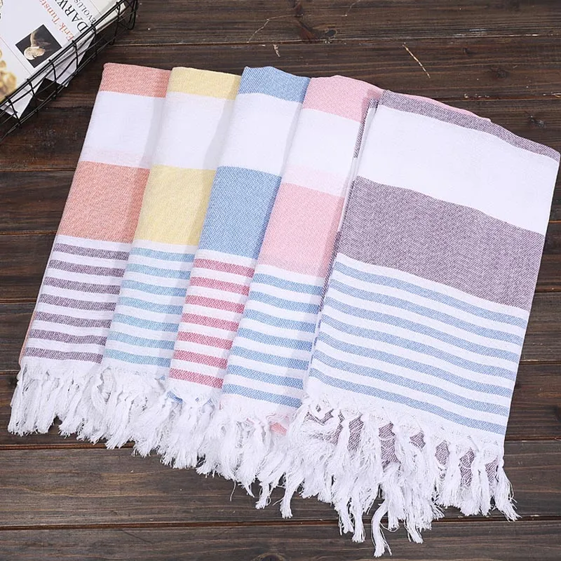 Cotton Large Turkish Pestemal Bath Towel with Tassels Travel Camping Shawl Beach Gym Pool Blanket Surgical Drape Scarf 100x180cm