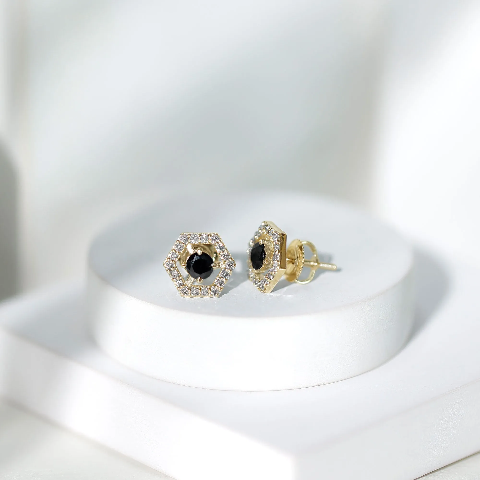 Created Black Diamond and Diamond Geometric Stud Earrings