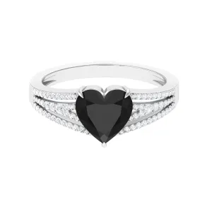 Created Black Diamond Heart Engagement Ring with Diamond