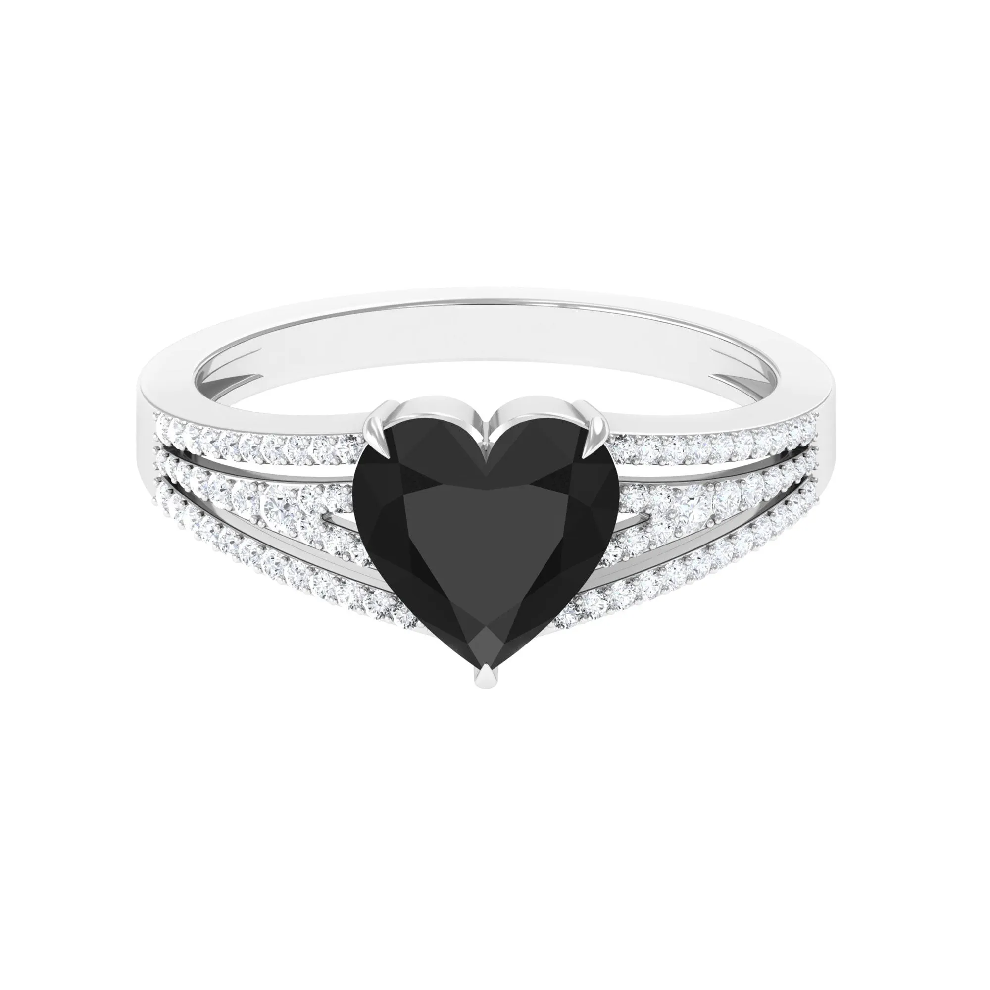 Created Black Diamond Heart Engagement Ring with Diamond