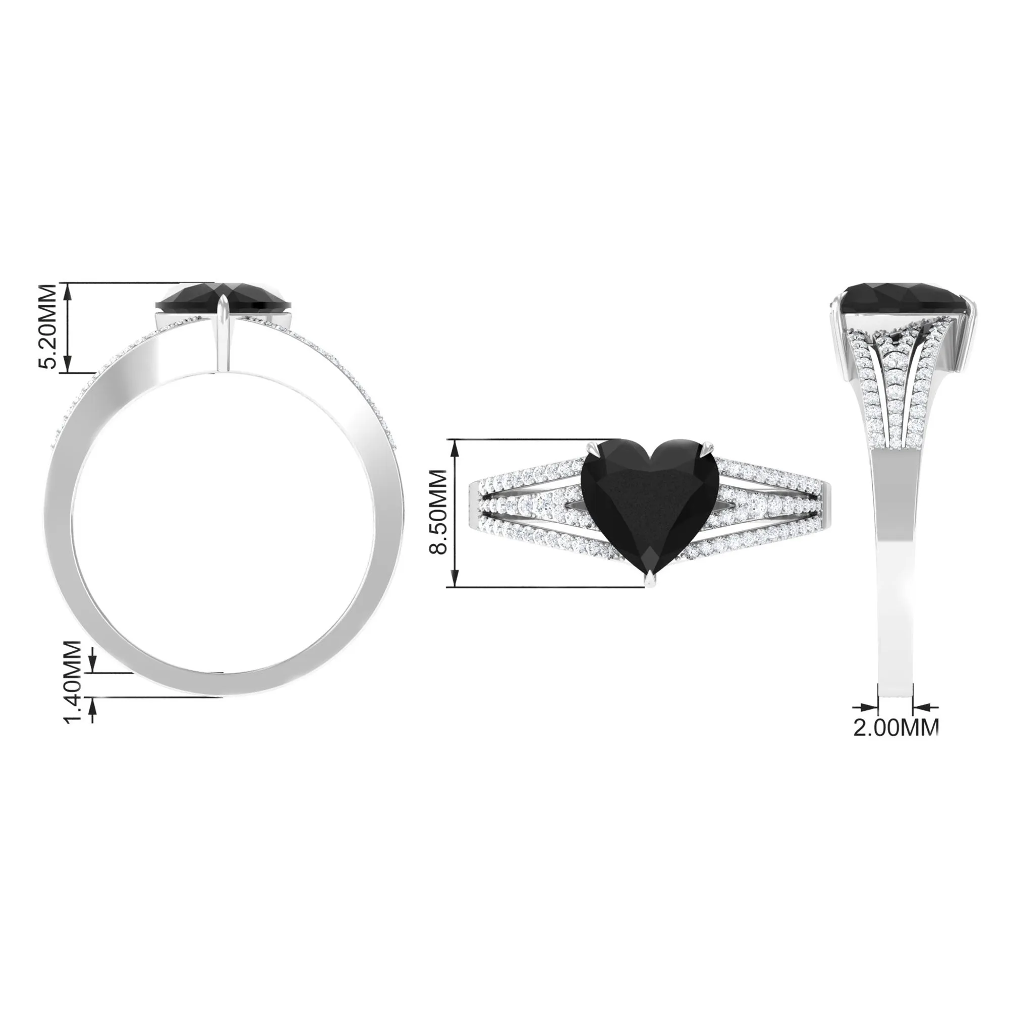 Created Black Diamond Heart Engagement Ring with Diamond