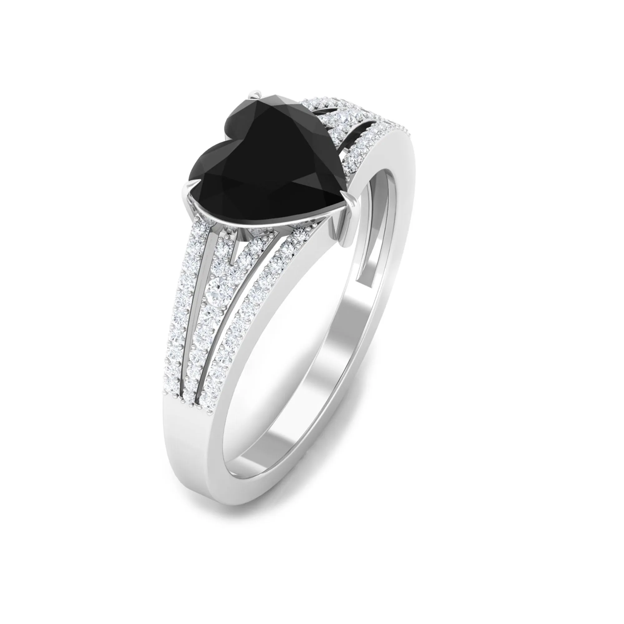 Created Black Diamond Heart Engagement Ring with Diamond