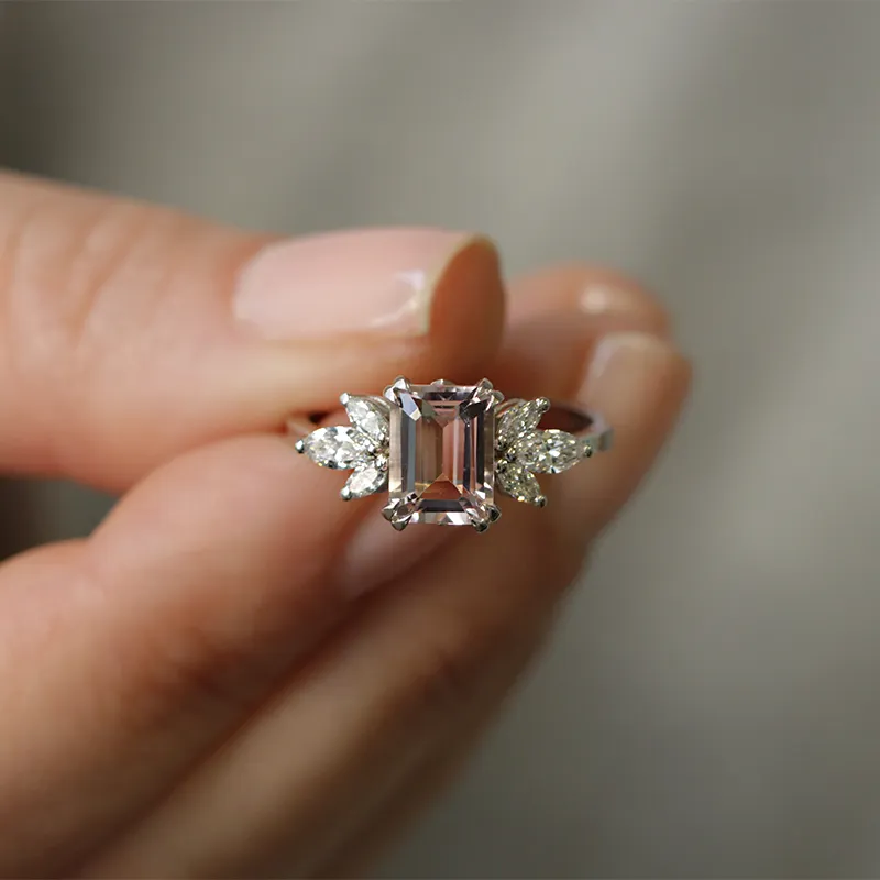 Daphne Ring With Marquise Diamonds and Morganite