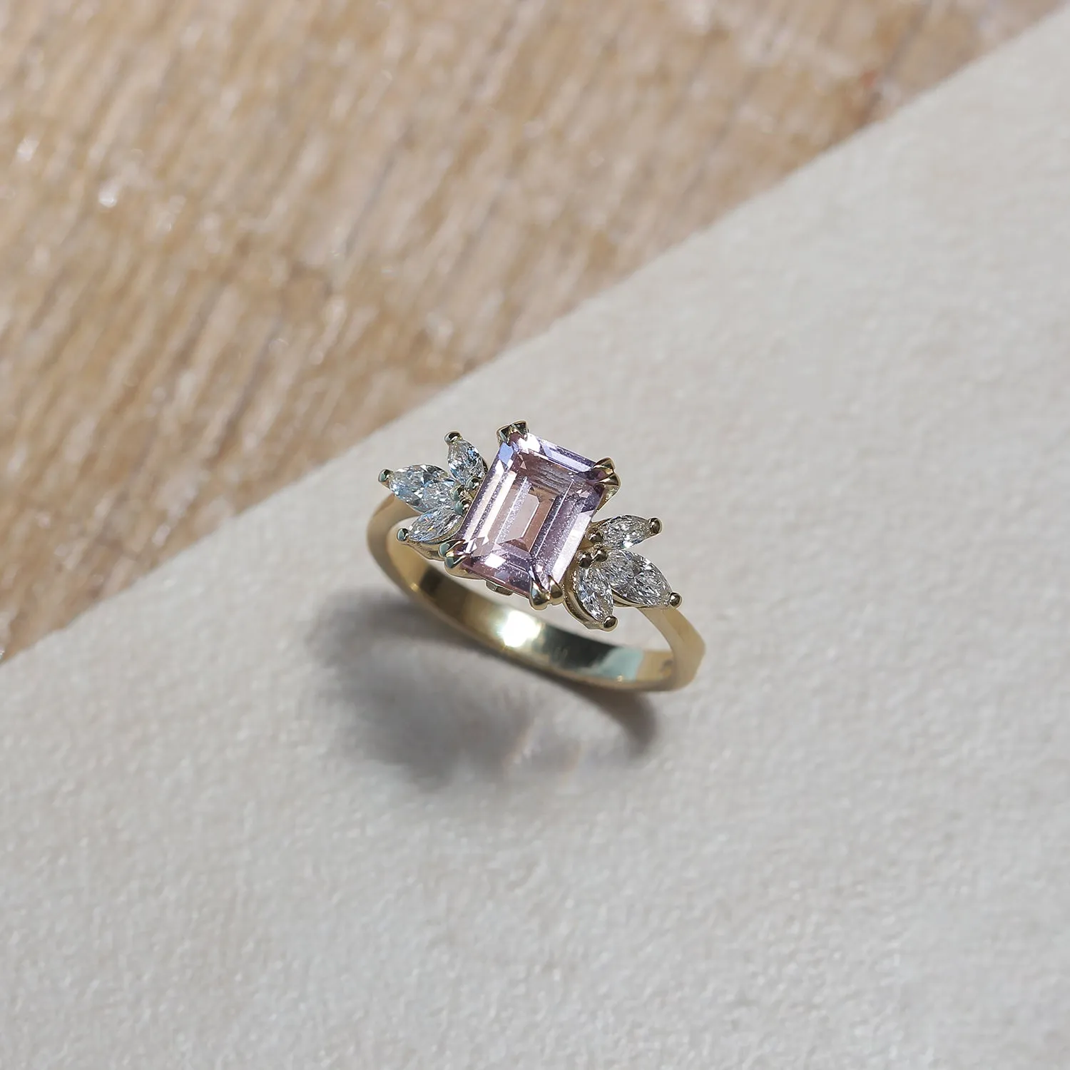 Daphne Ring With Marquise Diamonds and Morganite