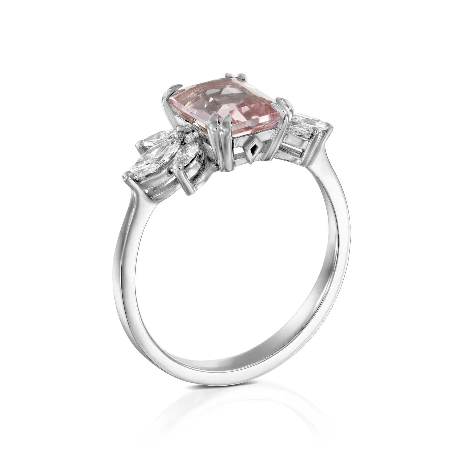 Daphne Ring With Marquise Diamonds and Morganite