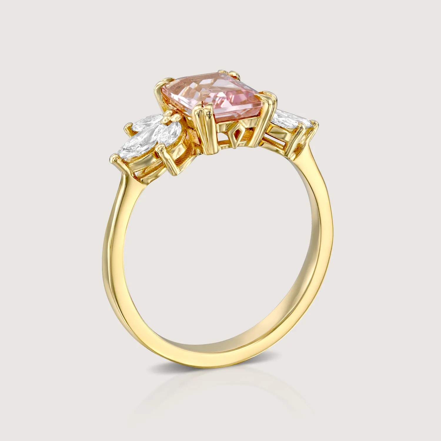 Daphne Ring With Marquise Diamonds and Morganite