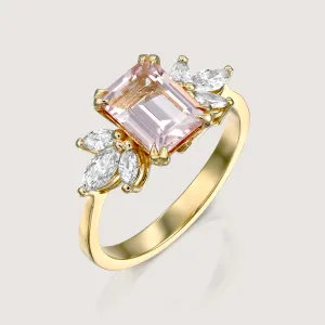 Daphne Ring With Marquise Diamonds and Morganite