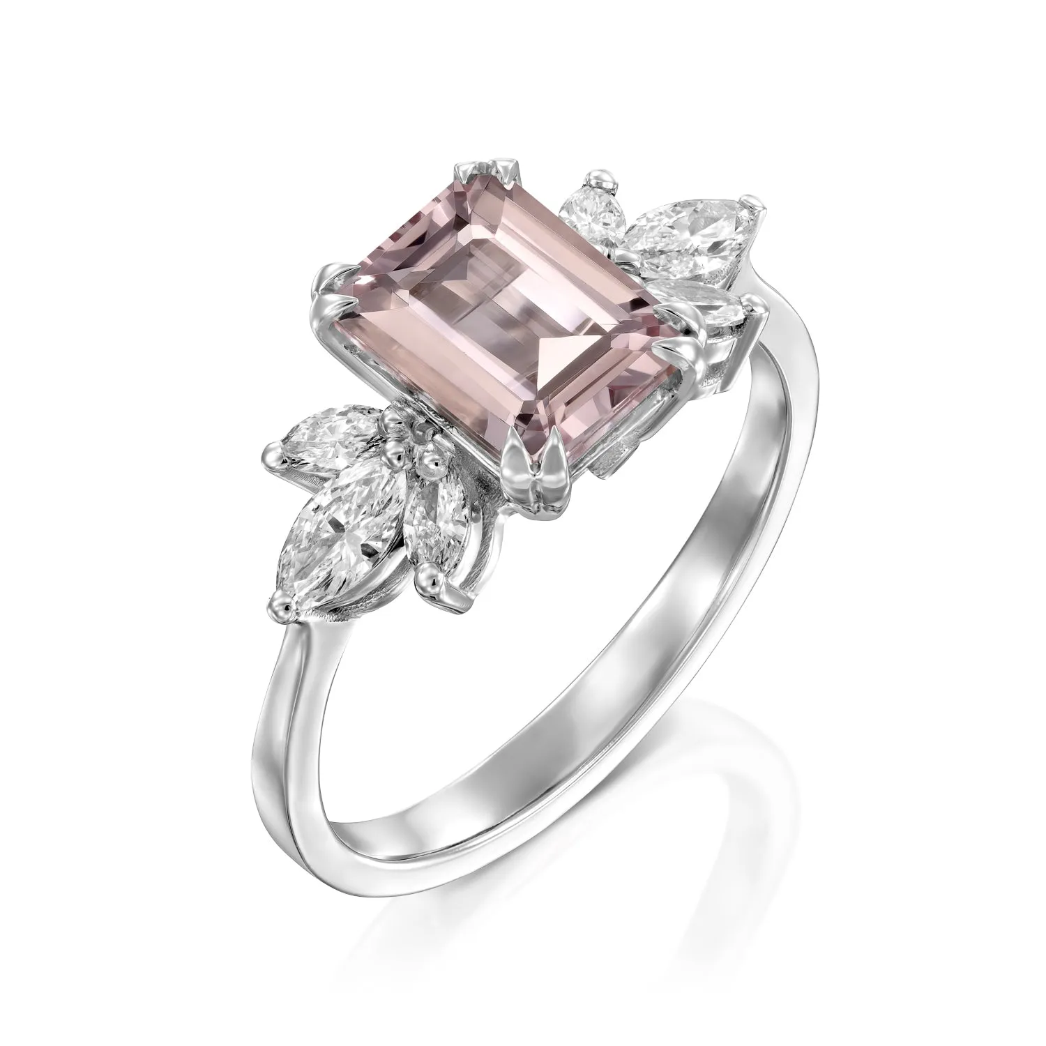 Daphne Ring With Marquise Diamonds and Morganite