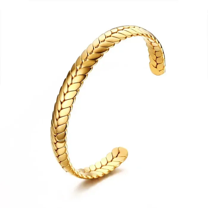 Farah Bangle, Gold Stainless Steel Cuff Bangle, Size Length:  58mm Diameter